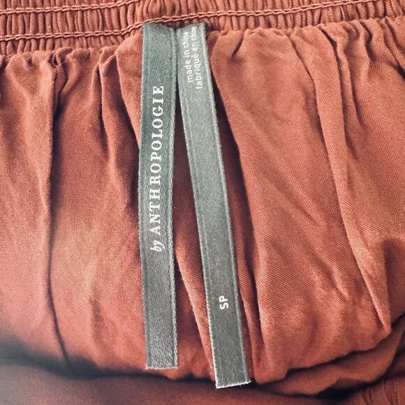 Anthropologie Small Brown Babydoll Mini Dress Blouson Silky Peasant Puff Sleeve - Picture 6 of 8